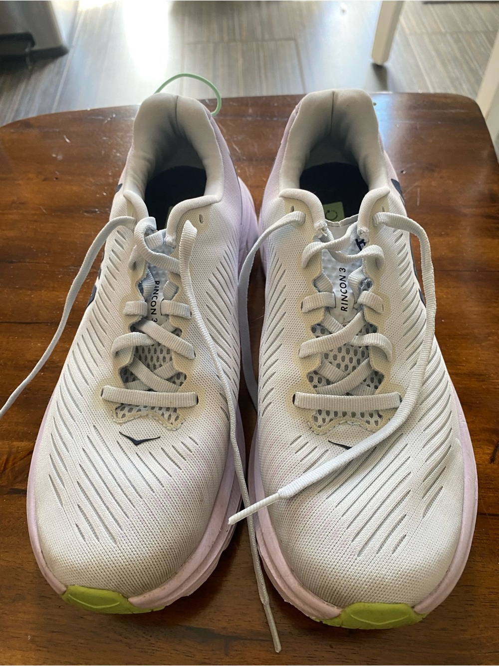 Hoka One One Rincon 3 White with Pink and Lime Green Accents